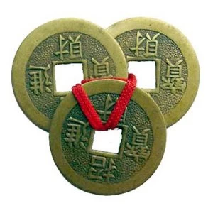 Image of Feng Shui Three Coins With Red Ribbon Set of 20