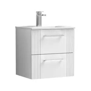 Image of Deco Satin White 500mm Wall Hung 2 Drawer Vanity Unit with 18mm Profile Basin - DPF192B - Satin White - Nuie