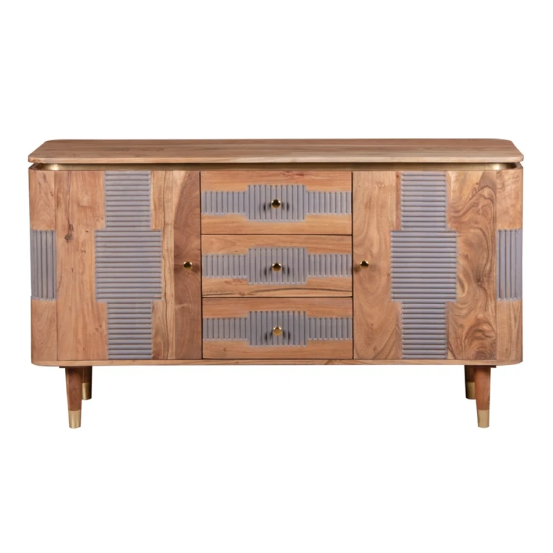 Image of Indian Hub Wilton Acacia Wood 2 Doors 3 Drawers Sideboard