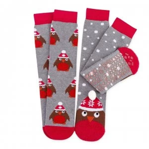 Image of Totes Totes Twin Socks Ld - Red Robin