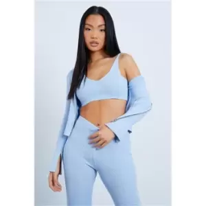 Image of I Saw It First Baby Blue Petite Fine Knit Zip Up High Neck Top - Blue