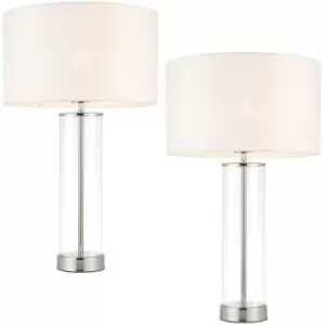 Image of 2 PACK Touch Dimmable Table Lamp Nickel Glass White Shade Modern Bedside Light