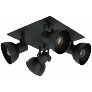 Image of Adjustable 4 Bulb Ceiling Spotlight Black Industrial Steel Shade 40W E27