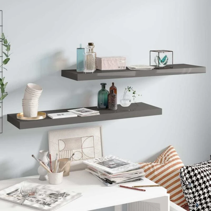 Image of VIDAXL Floating Wall Shelves 2 pcs High Gloss Grey 90x23.5x3.8cm mdf Vidaxl 8720286074282