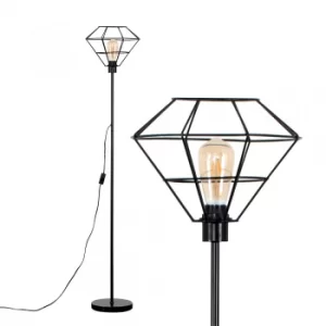 Image of Charlie Black Stemmed Floor Lamp With Black Trillian Geometric Shade