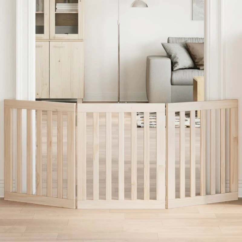 Image of vidaXL Dog Gate Foldable 3 Panels 150cm Poplar Wood, Brown 352236