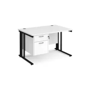 Image of Office Desk Rectangular Desk 1200mm With Pedestal White Top With Black Frame 800mm Depth Maestro 25 MCM12P2KWH