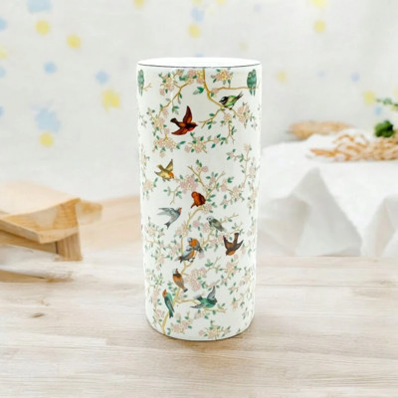 Image of MSL 18" Birds & Floral Umbrella Stand - Multi-functional Vase - Antique Feel - Glazed