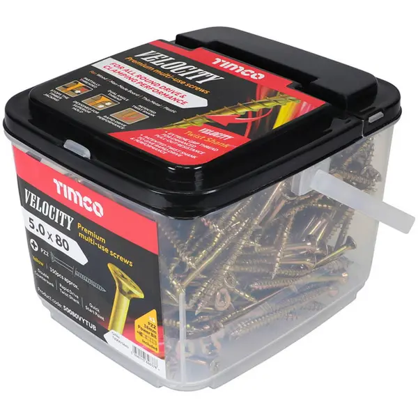 Image of Velocity Premium Countersunk Pozi Wood Screws Handy Tub 50080VYTUB Diameter: 5mm