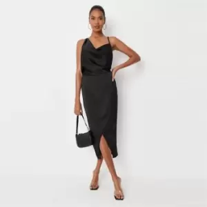 Image of Missguided Asymmetric Cowl Neck Satin Midi Dress - Black