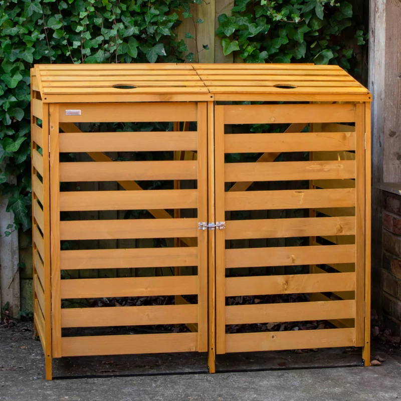 Image of 1.33m x 1.25m Large Wooden Outdoor Garden Double Wheelie Bin Store Storage for 2 Bins