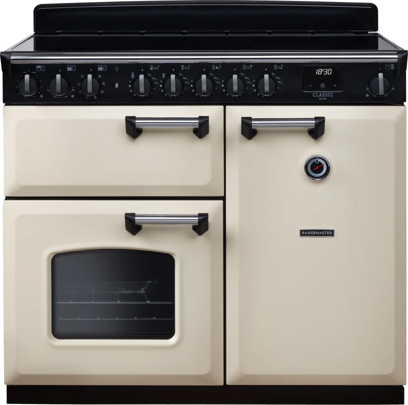 Image of Rangemaster CLDL100EIPPCR/CM1 Classic Deluxe 100cm Induction Range Cooker Chrome Trim 14677 - Pale CREAM CLDL100EIPPCR/CM1