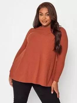 Image of Yours Long Sleeve Rib Swing Top. Rust, Orange, Size 16, Women