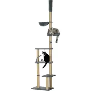 Image of PawHut Floor to Ceiling Climbing Cat Tree Tower, 230-250cm Height, Grey - Grey