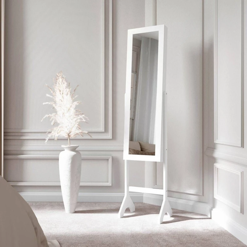 Image of CARME HOME Caitlyn - White Standing Full Length Jewellery Mirror Cabinet Bedroom White Unisex