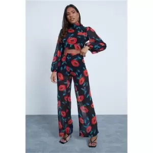Image of I Saw It First Black Co-Ord Floral Print Wide Leg High Waist Trousers - Black