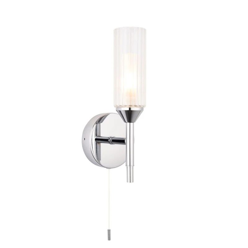 Image of Loops Chrome Plated Bathroom Wall Light - Ribbed Glass Shade & Frosted Diffuser Clear