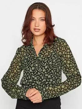 Image of Long Tall Sally Floral Longline Shirt - Green, Black, Size 14, Women