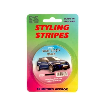 Image of Single Stripe - Black - 3mm - 10m Length - CPS01BK - Castle Promotions