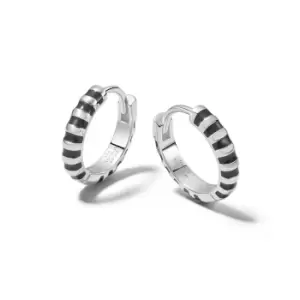 Image of Daisy London 925 Sterling Silver Black Fine Stripe Huggie Hoop Earrings Sterling Silver