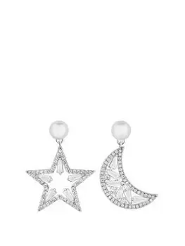 Image of Jon Richard Rhodium Plated Mix And Match Celestial Pearl Drop Earrings