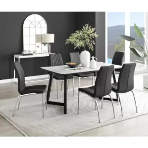 Image of Furniturebox UK - Furniturebox Carson White Marble Effect Rectangular 160cm Dining Table & 6 Black Isco Faux Leather Chairs
