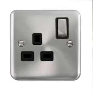Image of Click Scolmore Deco Plus Satin Chrome 1 Gang Switch Socket 13A With Black Ingot - DPSC535BK