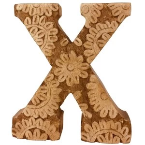 Image of Letter X Hand Carved Wooden Flower