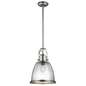 Image of 1 Light Large Dome Ceiling Pendant Satin Nickel, E27
