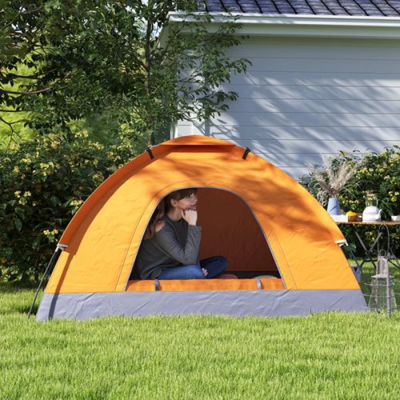 Image of Outsunny Outsunny Camping Tent for 2 Person Dome Tent w/ Storage Pocket Orange