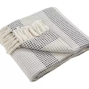 Image of Loft Reva Woven 100% Recycled Cotton Rich Fringed Throw, Navy, 130 x 180 Cm - Appletree