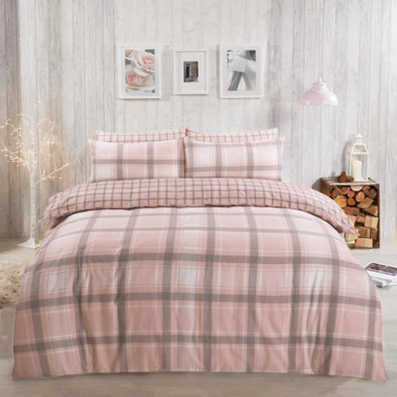 Image of OHS OHS Aspen 100% Brushed Cotton Duvet Cover with Pillowcase in Light Pink Size: Single Light Pink Single Unisex 5027434135318