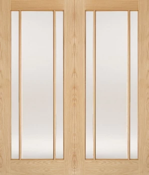 Image of LPD Lincoln Unfinished Oak Glazed Internal Door Pair - 1981mm x 1066mm (78 inch x 42 inch)