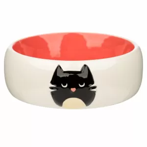 Image of Ceramic Feline Fine Cat Pink Pet Food Bowl
