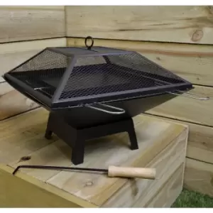 Image of Hamble Distribution - Redwood Outdoor Garden Square Fire Pit / Heater with bbq Grill