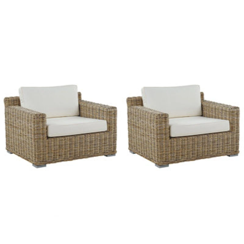 Image of Beliani Set Of 2 Garden Armchairs Ardea Rattan Light Brown