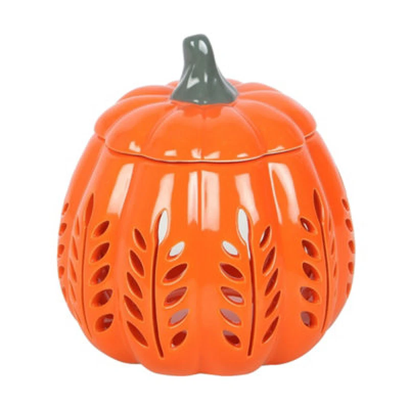 Image of Something Different Something Different Leaf Cut Out Pumpkin Oil Burner in Orange Orange One Size Unisex 5063806044901