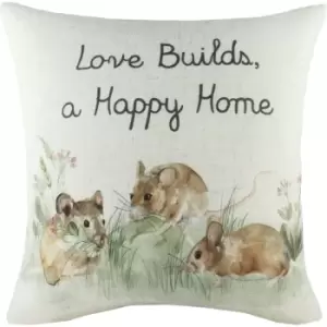 Image of Hedgerow Mice Cushion Cover (One Size) (Green/Natural/Brown) - Green/Natural/Brown - Evans Lichfield