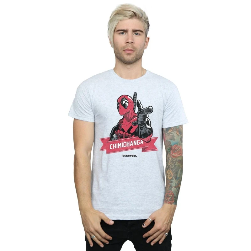 Image of Marvel Marvel Men Deadpool Chimichanga Finger T-Shirt in Grey Size: Small Grey S Male 5057981165902