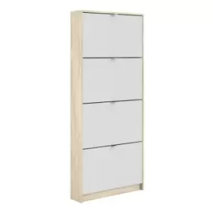 Image of Wall Hung White & Oak Coloured Shoe Cabinet with 4 Slim Drawers