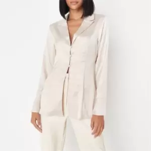 Image of Missguided Button Front Satin Shirt - Cream