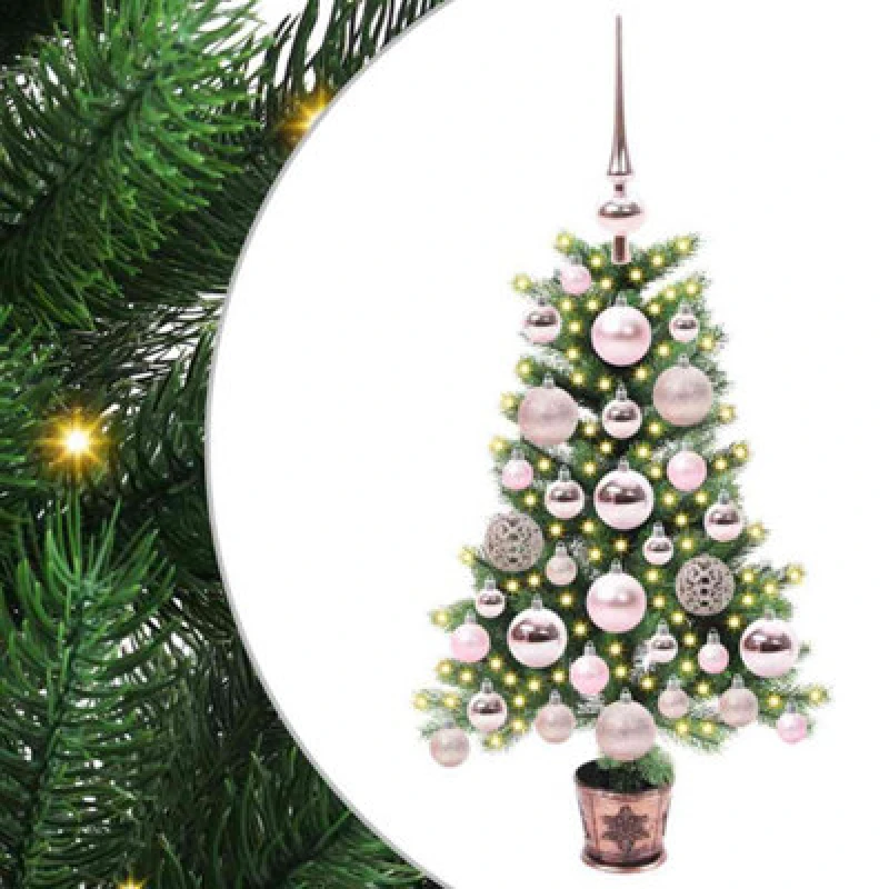 Image of vidaXL Christmas Tree with 150 LEDs, Pink Balls with Stand Green 65cm PE, Green 3396293