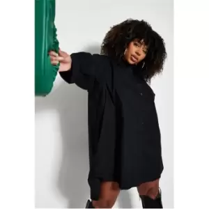 Image of I Saw It First Plus Size Woven Oversized Dip Hem Shirt Dress - Black