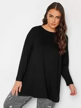 Image of Yours Yours Long Sleeve Oversized Tee - Solid, Black, Size 16, Women