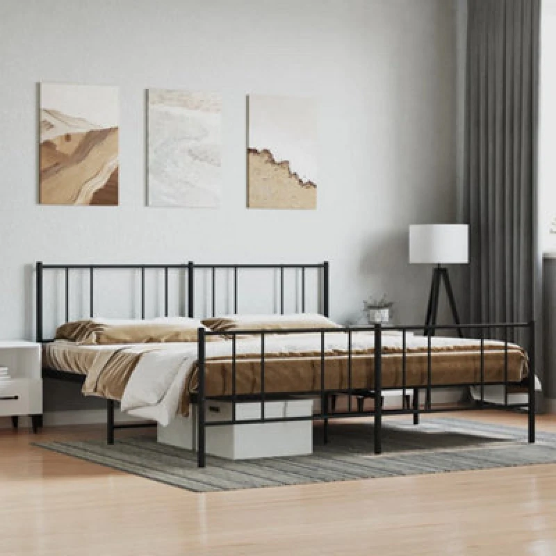 Image of Vidaxl Metal Bed Frame Without Mattress With Footboard Black 200X200Cm