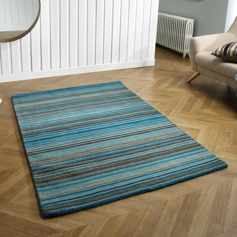 Image of Homemaker Mumbai Stripe Rug Teal Teal unisex 120x170cm