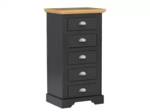 Image of Seconique Toledo Grey and Oak 5 Drawer Tall Narrow Chest of Drawers