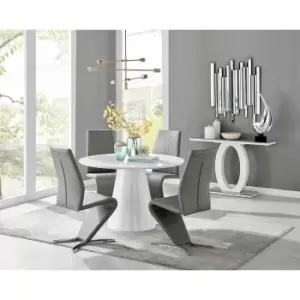 Image of Furniture Box Palma White High Gloss Round Dining Table and 4 Grey Willow Chairs