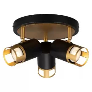 Image of Luminosa Phelps 3 Light Round SpotFitting GU10, Black, Painted Gold