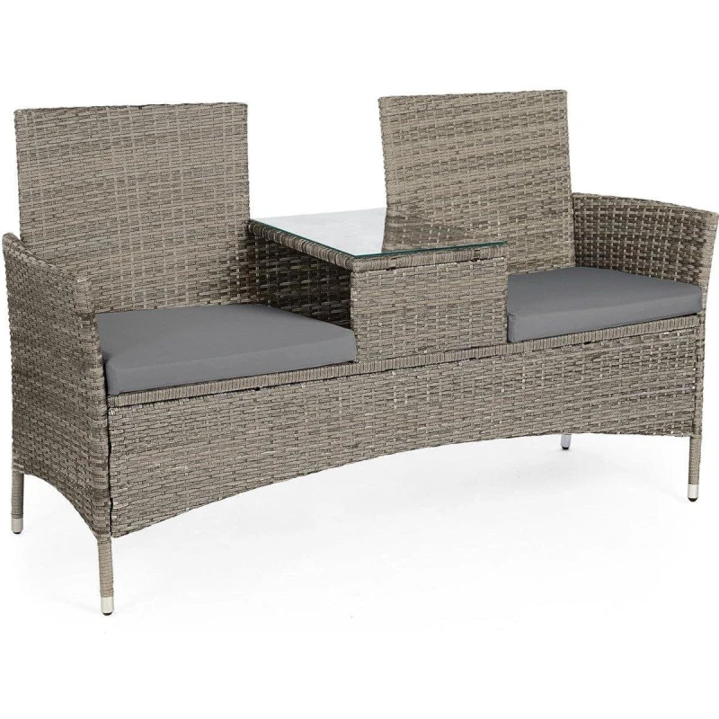 Image of VonHaus Bali Grey Rattan Garden Loveseat Brown unisex One Size